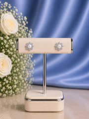 9mm multiple cz flower pattern studs with a pearl center in pure silver