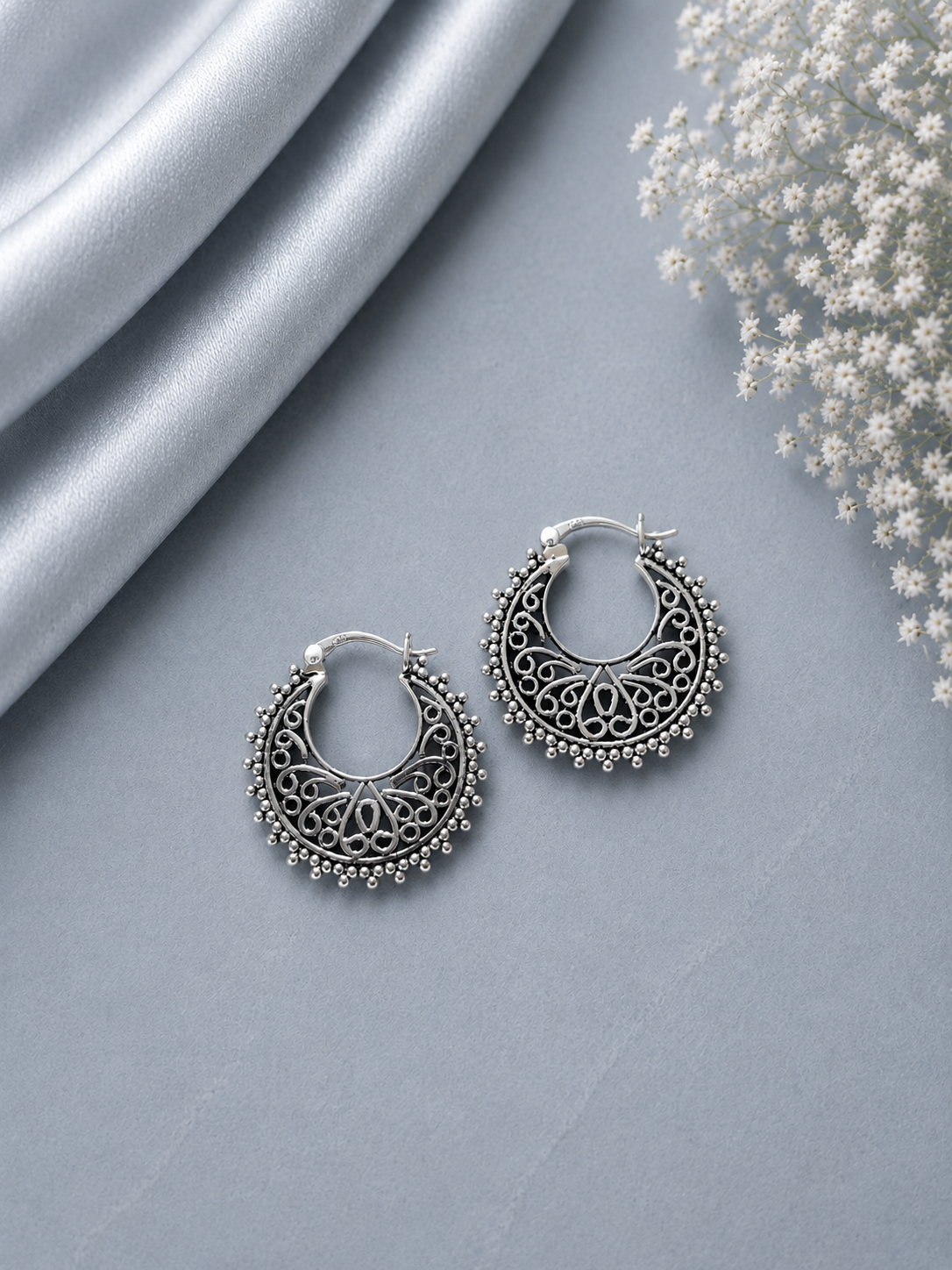 Filigree cut work balis in pure silver