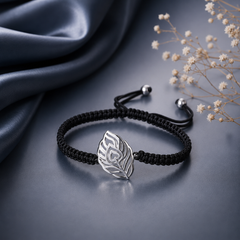 Pure silver Morpankh pattern adjustable hand braided bracelet