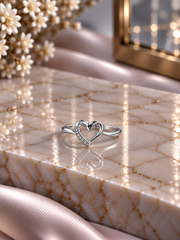 Heart outline ring with cz stones in pure silver