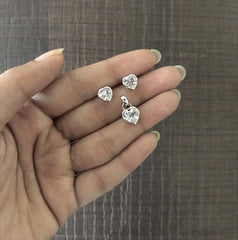 6mm cz stone earrings along with 7mm cz heart shape bezel setting pendant in pure silver