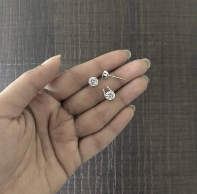 6mm cz stone earstuds and U shape pendant in bezel setting made in pure silver