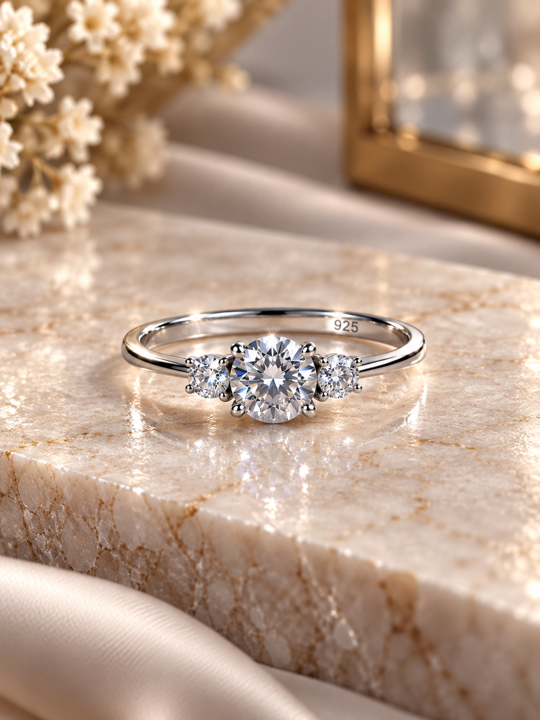 Three cz stone band in pure 925 silver
