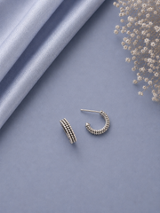 Rava work oxidized finish stud balis in pure silver