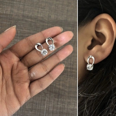 8mm cz stone loop studs in pure silver
