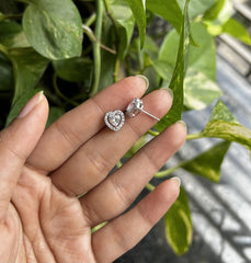 8mm multiple cz stone heart studs in pure silver