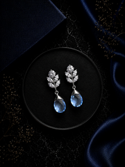 3.5 cm long marquise cut cz stone studs with light blue drops in pure silver