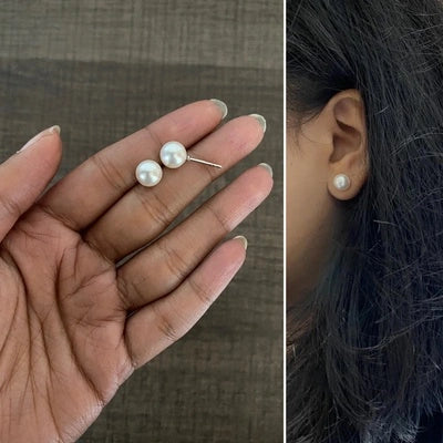 8mm Swarovski Pearl studs made in pure silver