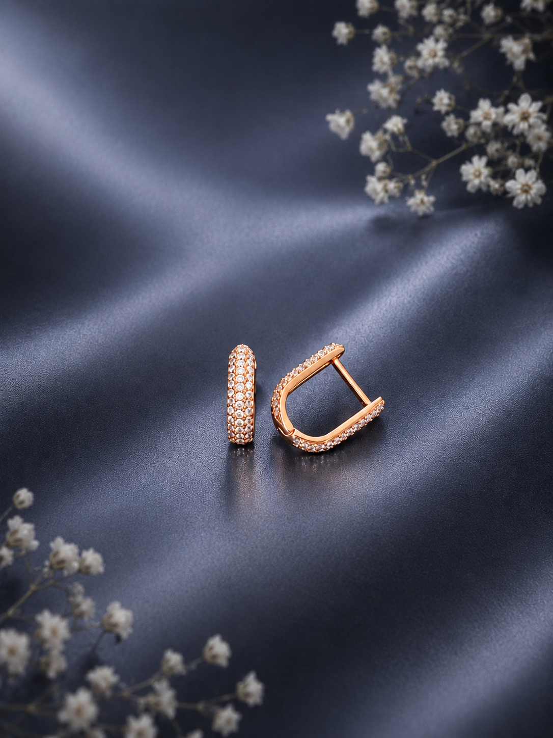 Rose gold plated lockable cz studded balis in pure silver