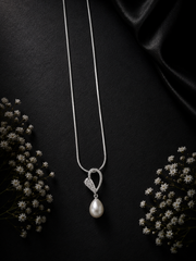 Half studded heart pendant with a 20inch shiny chain in pure silver