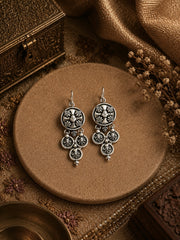 Four circle antique finish bold hanging earrings in pure silver