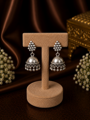 Grape cluster pattern stud with antique hammered texture jhumkas in pure silver