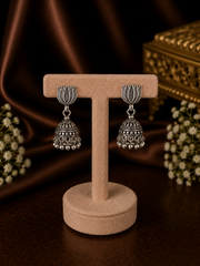 Lotus stud with jaali work jhumkas in pure silver