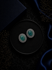 Green onyx cut stone oval studs in pure silver