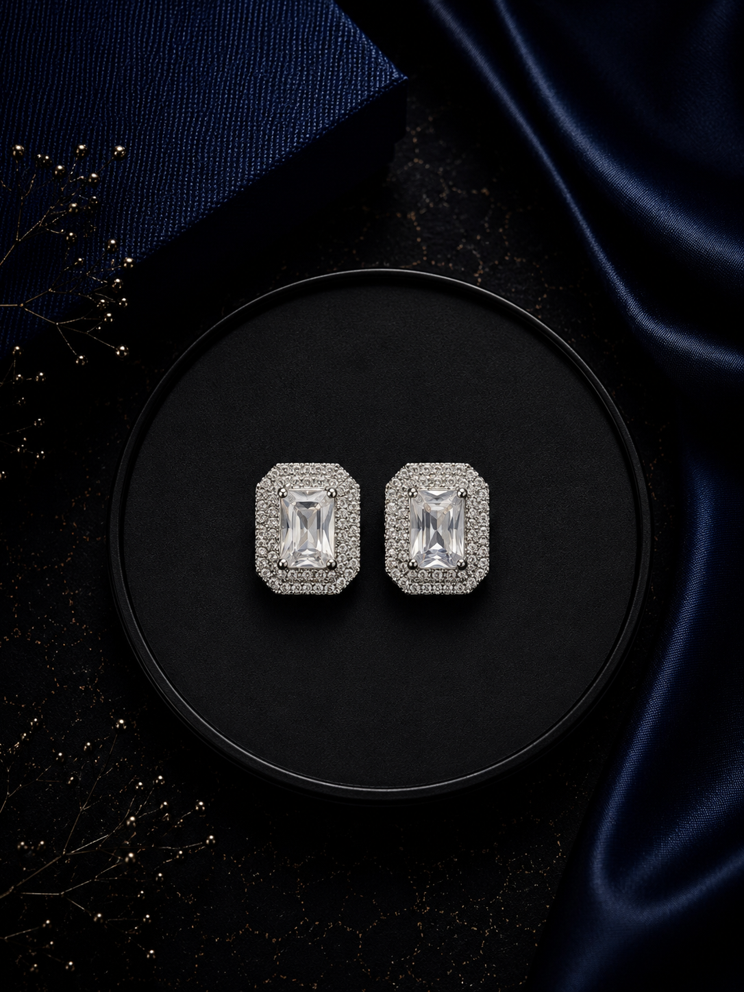 Octagon (eight sided) multi cz stone studs in pure silver