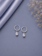 2cm balis with cz tear drop charm hangings in pure silver