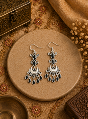Black cz cut stone chandbalis danglers in pure silver