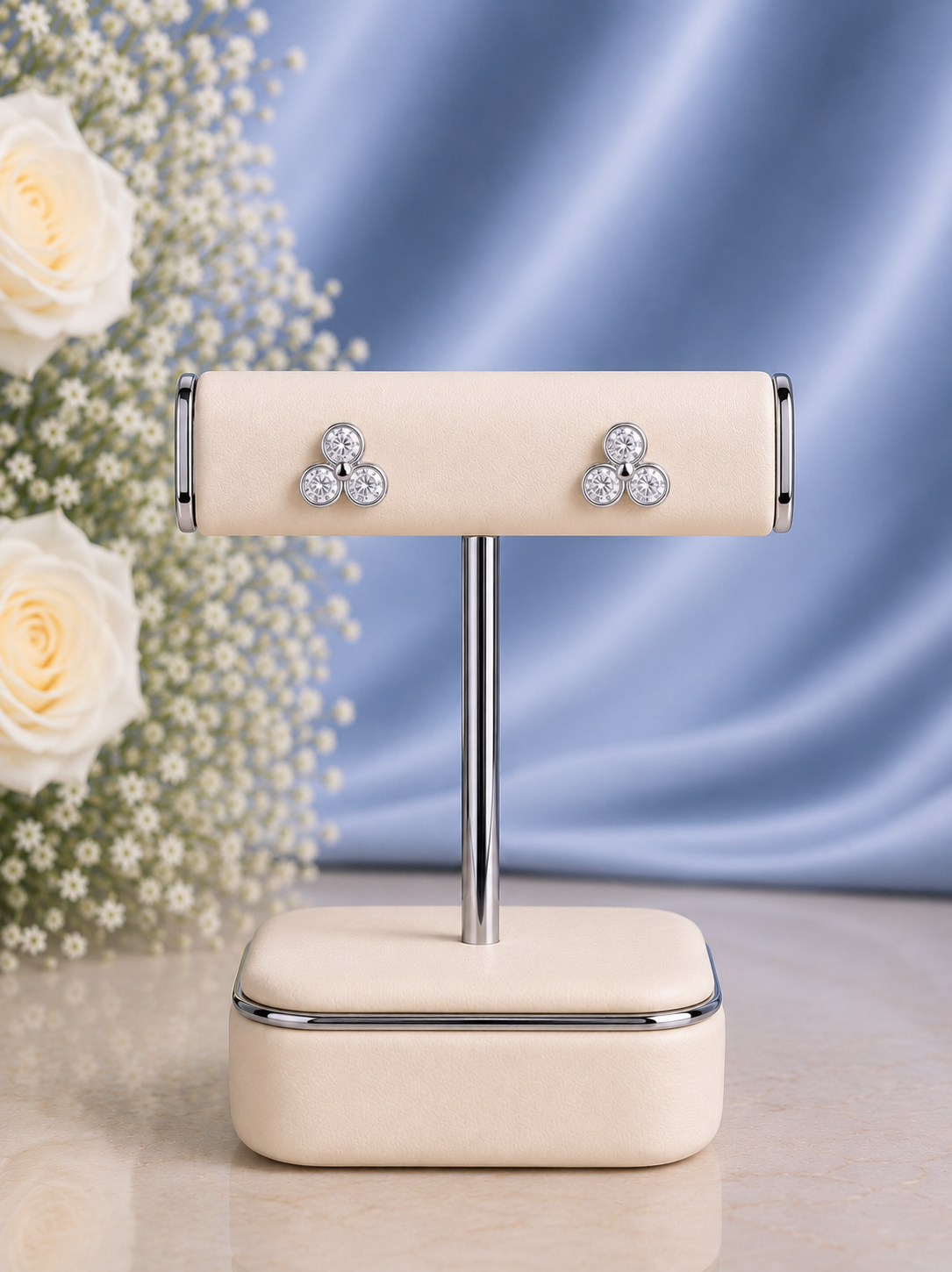5mm three cz stone bezel setting studs in pure silver