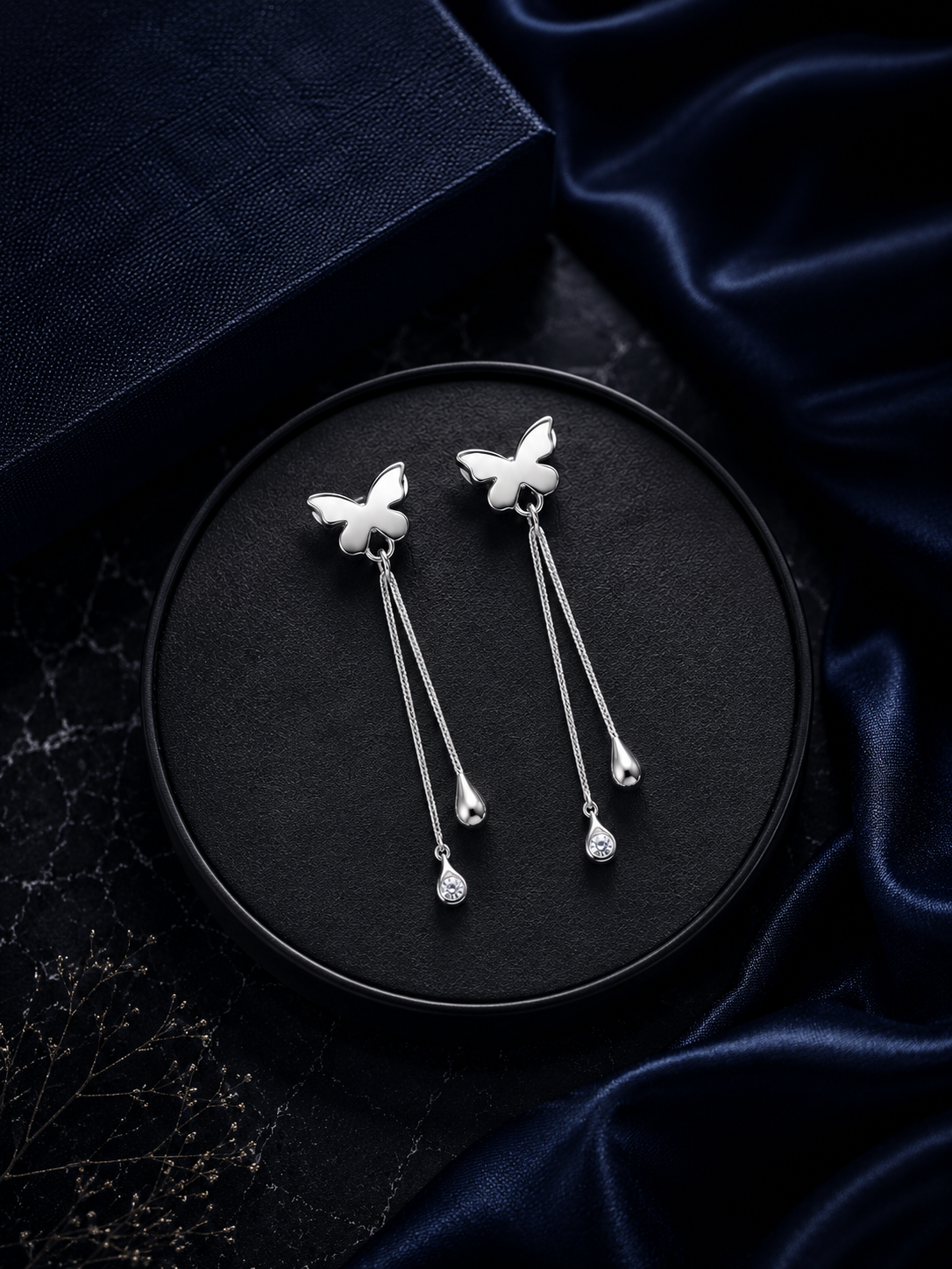 Butterfly danglers in pure silver