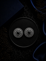 Big size 2.5 cm diameter rava and carving work studs with a black onyx center in pure silver