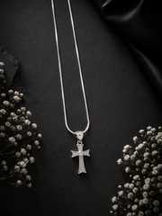 Divine Cross studded pendant with a 20inch shiny chain in pure silver