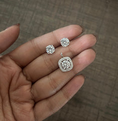 7mm cz four prong studs with a multi cz halo cushion pendant set in pure silver