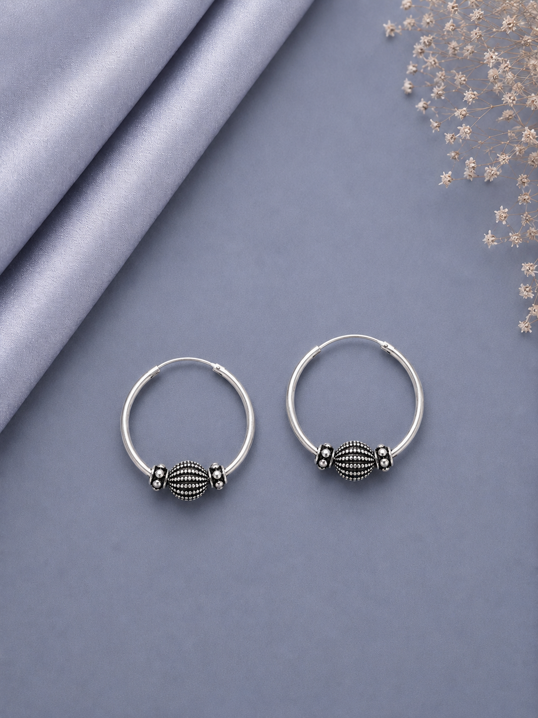 2.5 cm beaded pure silver balis
