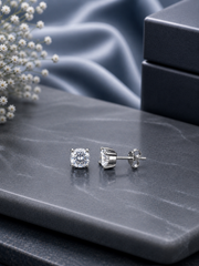 7mm single cz four prong grain setting studs in pure silver