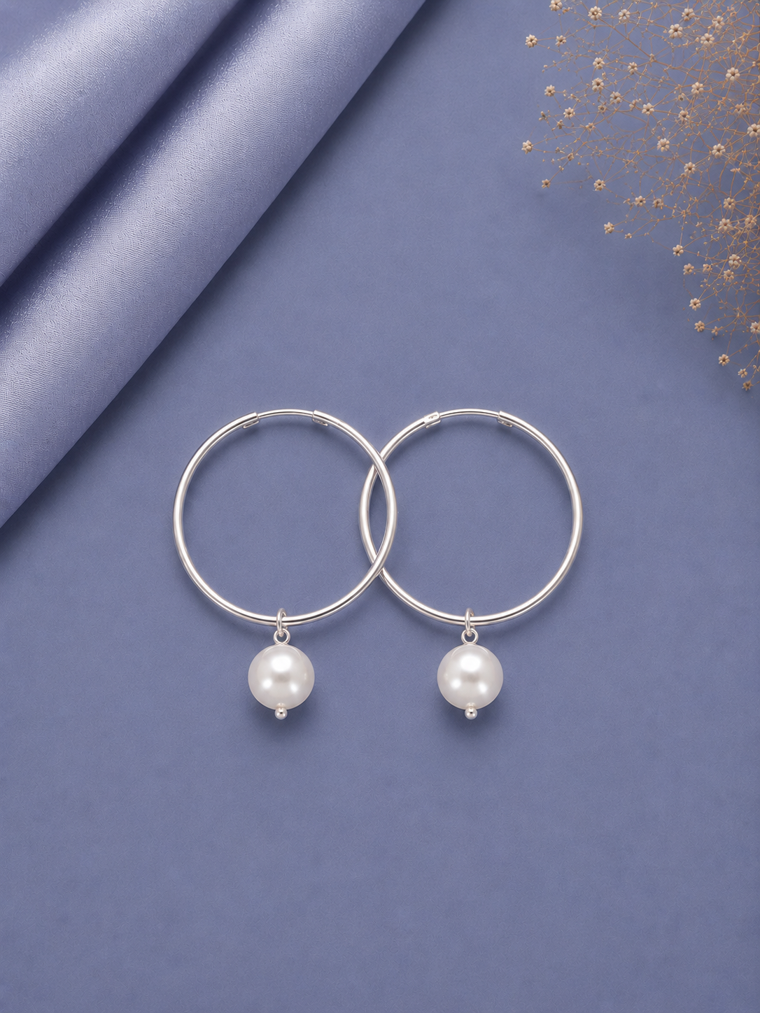 3cm thick balis with round pearl drops in pure silver