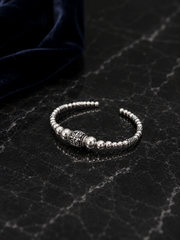 Round beads with carving cut work and wire work adjustable kada in pure silver