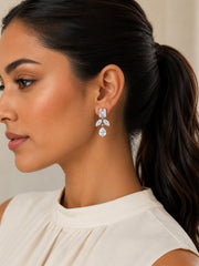Emerald cut, marquise and tear drop shape cz stone diamond look dangler in pure silver