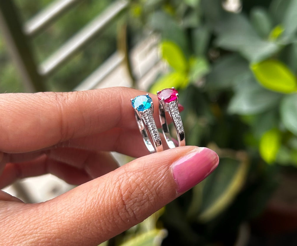 6mm coloured single cz stone with a half studded band in pure silver