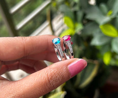 6mm coloured single cz stone with a half studded band in pure silver
