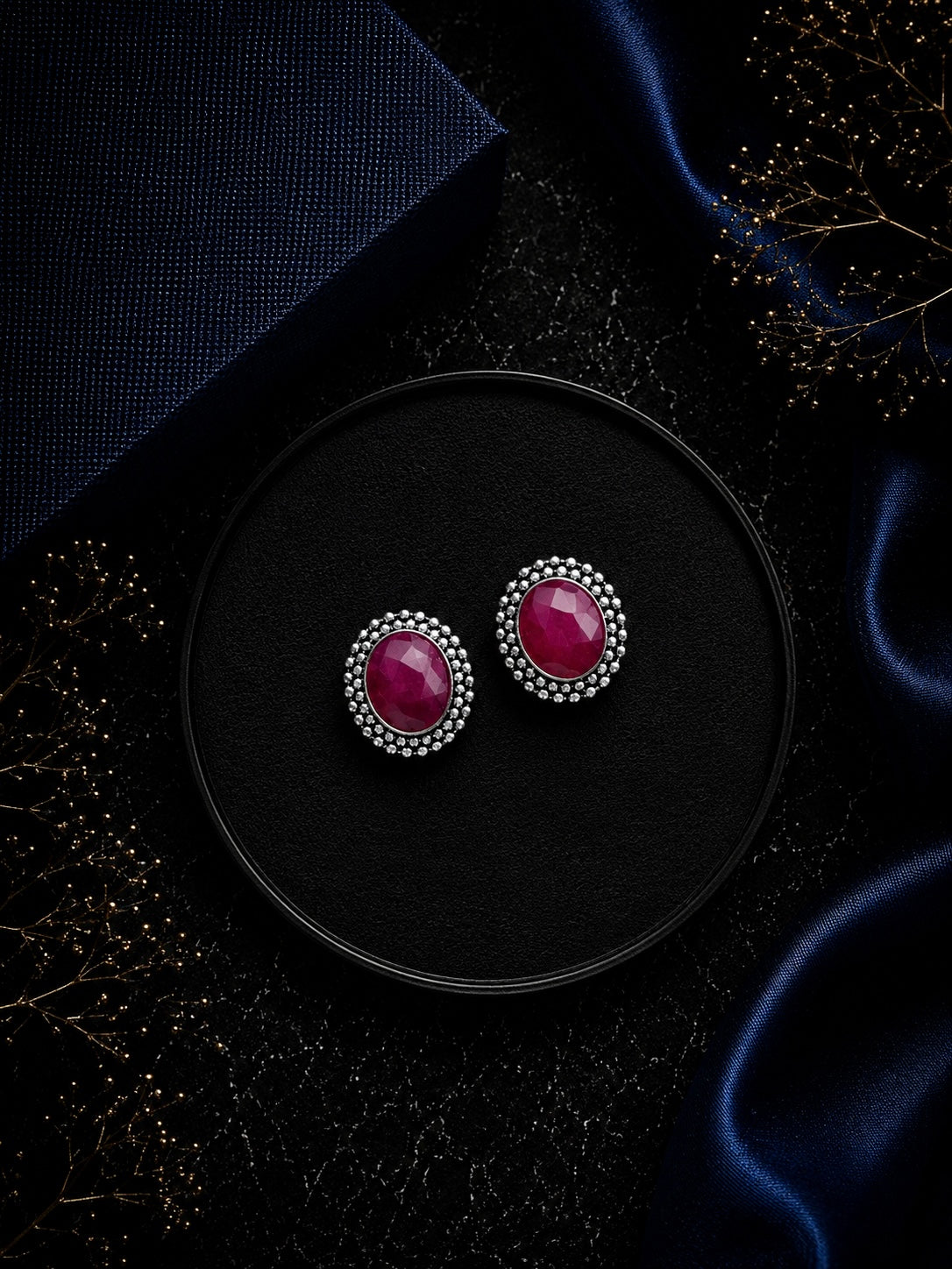 Pink onyx cut stone oval studs made in pure silver