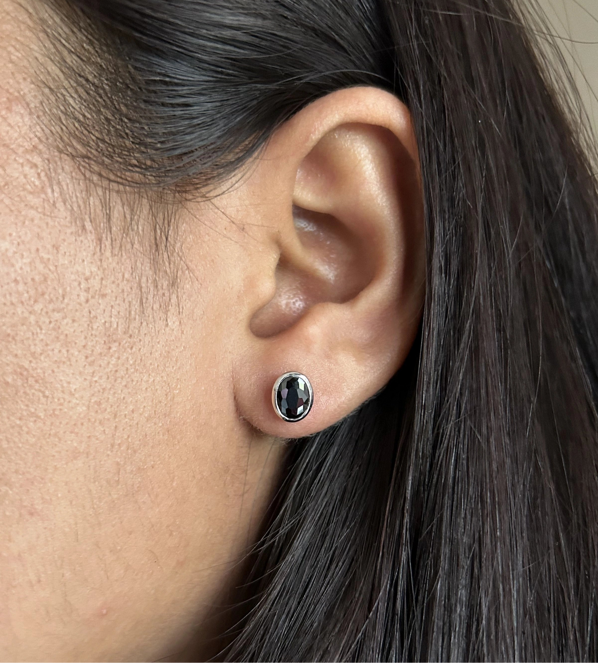 5x7mm oval black cz bezel setting studs in pure silver