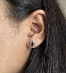 5x7mm oval black cz bezel setting studs in pure silver