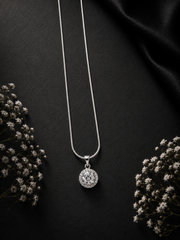 Solitaire center halo cz setting pendant with a 20inch shiny chain in pure silver