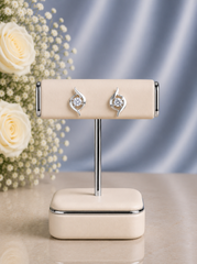 Single cz stone curved ends studs in pure silver