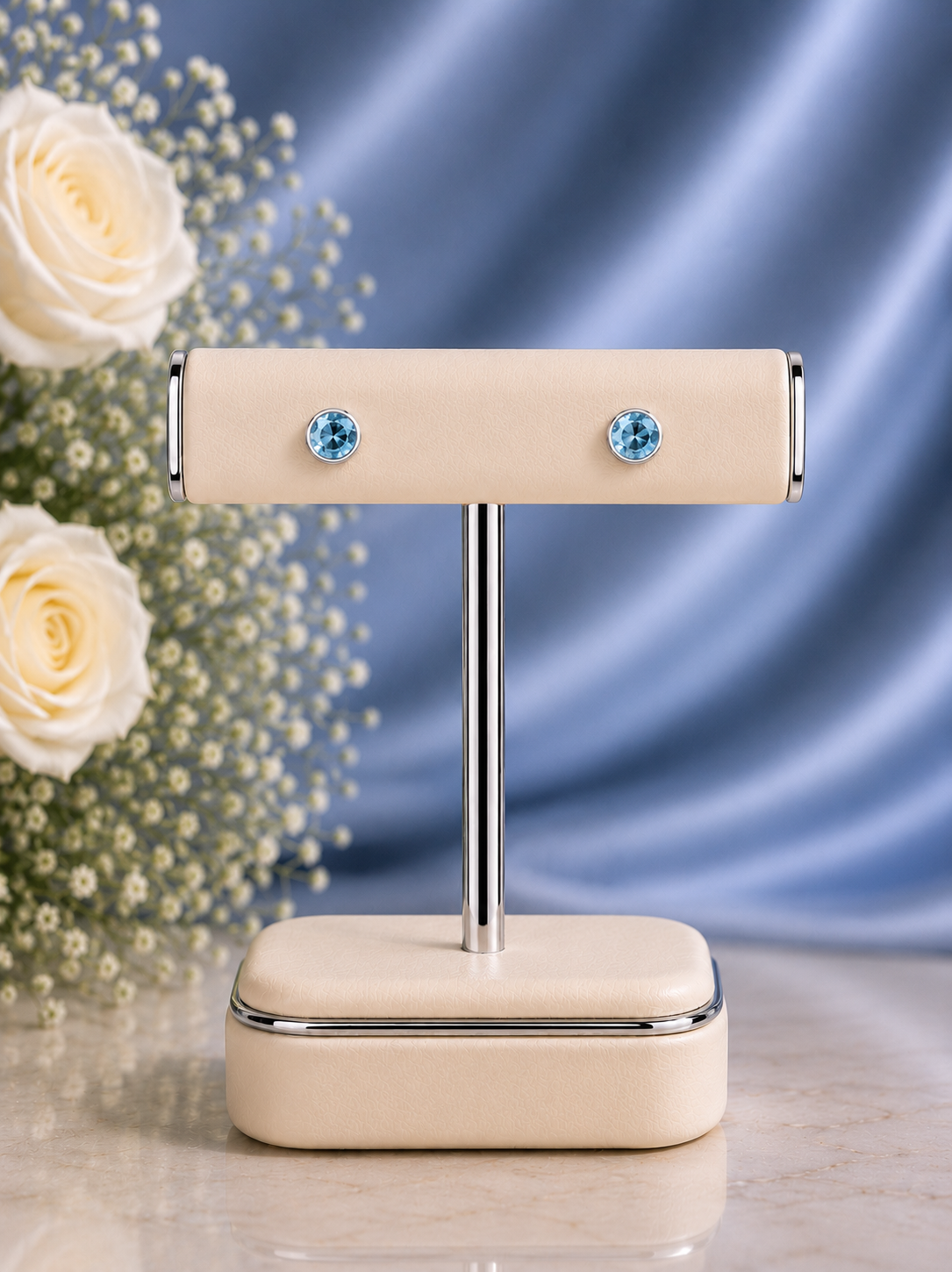 5mm light blue cz stone bezel setting studs in pure silver
