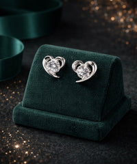 5mm cz stone curved heart studs in pure silver