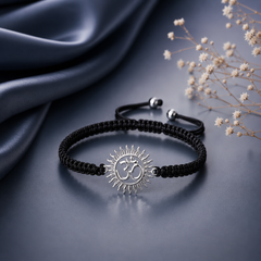 Pure silver Surya Om adjustable hand braided bracelet