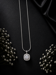 Cushion setting halo cz pendant with a 20inch shiny chain in pure silver