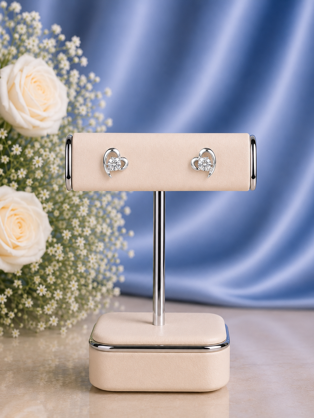 5mm cz stone curved heart studs in pure silver