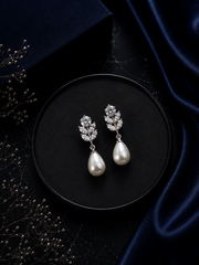 Big size marquise cz stone earrings with pearl drops in pure silver