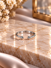 Two ball ends pattern ring in pure silver