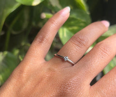 Minimal 3mm single stone ring in pure silver