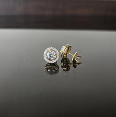 1.2 cm diameter multi cz stone round halo screw back studs in pure silver with gold plating