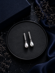Five cz stone tiny pearl drop studs in pure silver