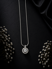 Round halo setting cz stone pendant with a 20inch shiny chain in pure silver h