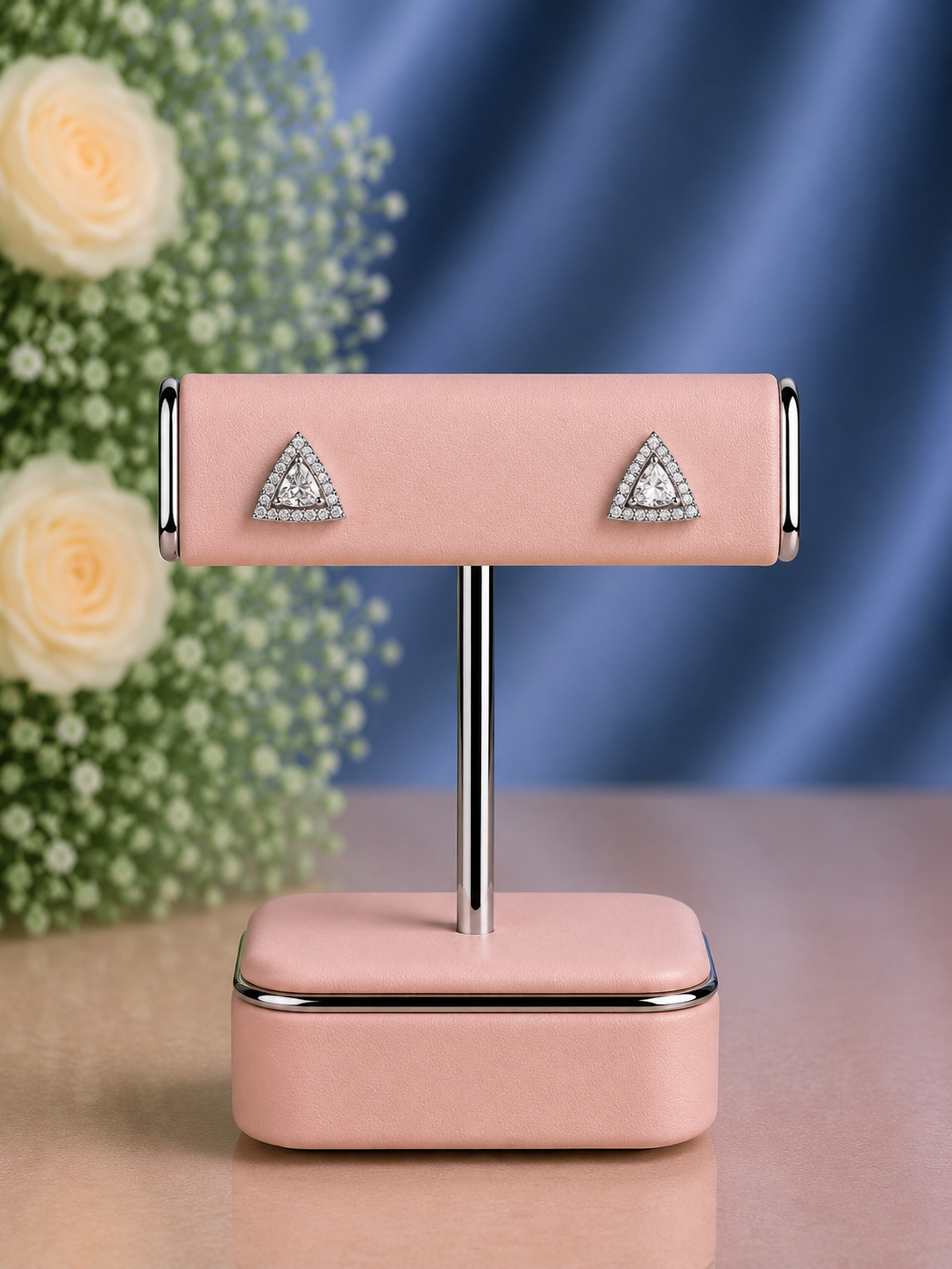 Multi cz triangle studs in pure silver